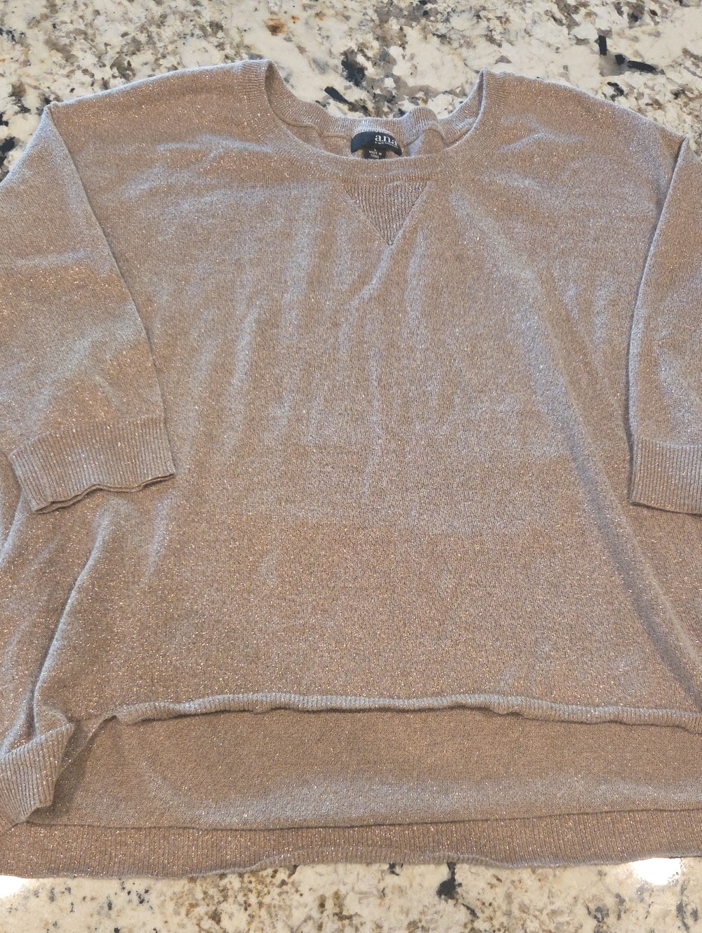 Ana Womens Metallic Taupe Crewneck Sweater